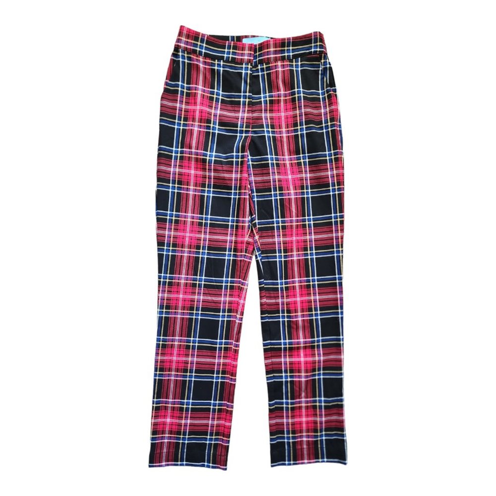 DRAPER JAMES RSVP Women’s Plaid Straight-Leg Pants- Size XS- Black/Red- NEW NWT